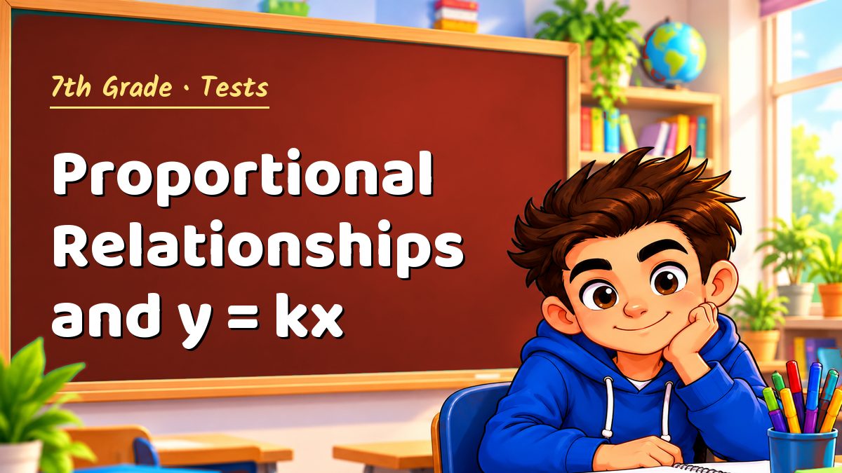 7th Grade math test: Proportional Relationships and y = kx – Maths PDF