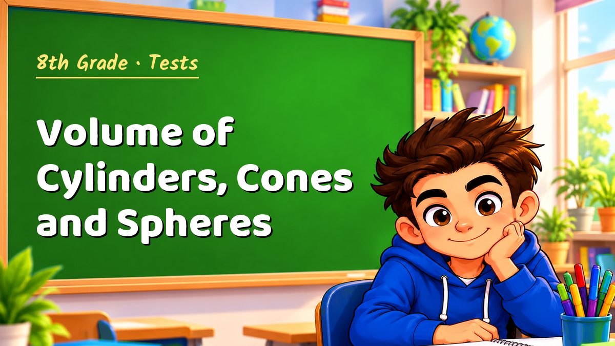 8th Grade math test: Volume of Cylinders, Cones and Spheres – Maths PDF