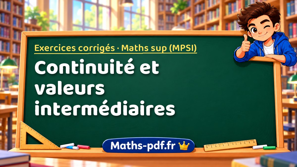 Continuité et valeurs intermédiaires – Exercices corrigés en Maths sup (MPSI) sur Maths-pdf.fr