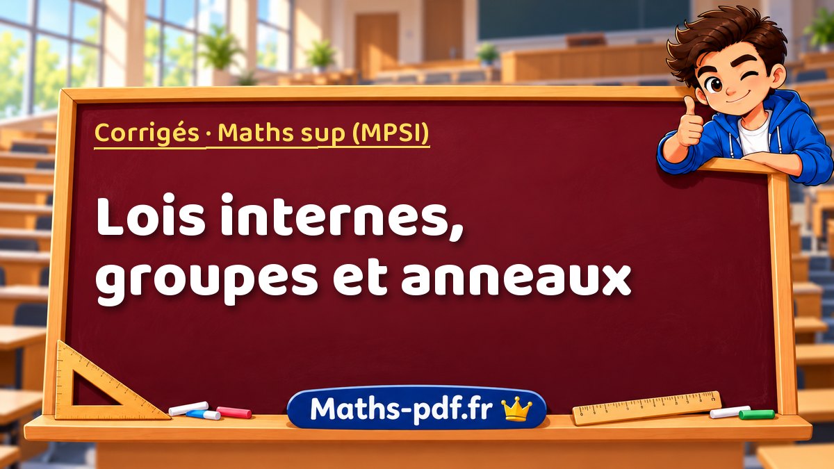 Lois internes, groupes et anneaux – Corrigés en Maths sup (MPSI) sur Maths-pdf.fr