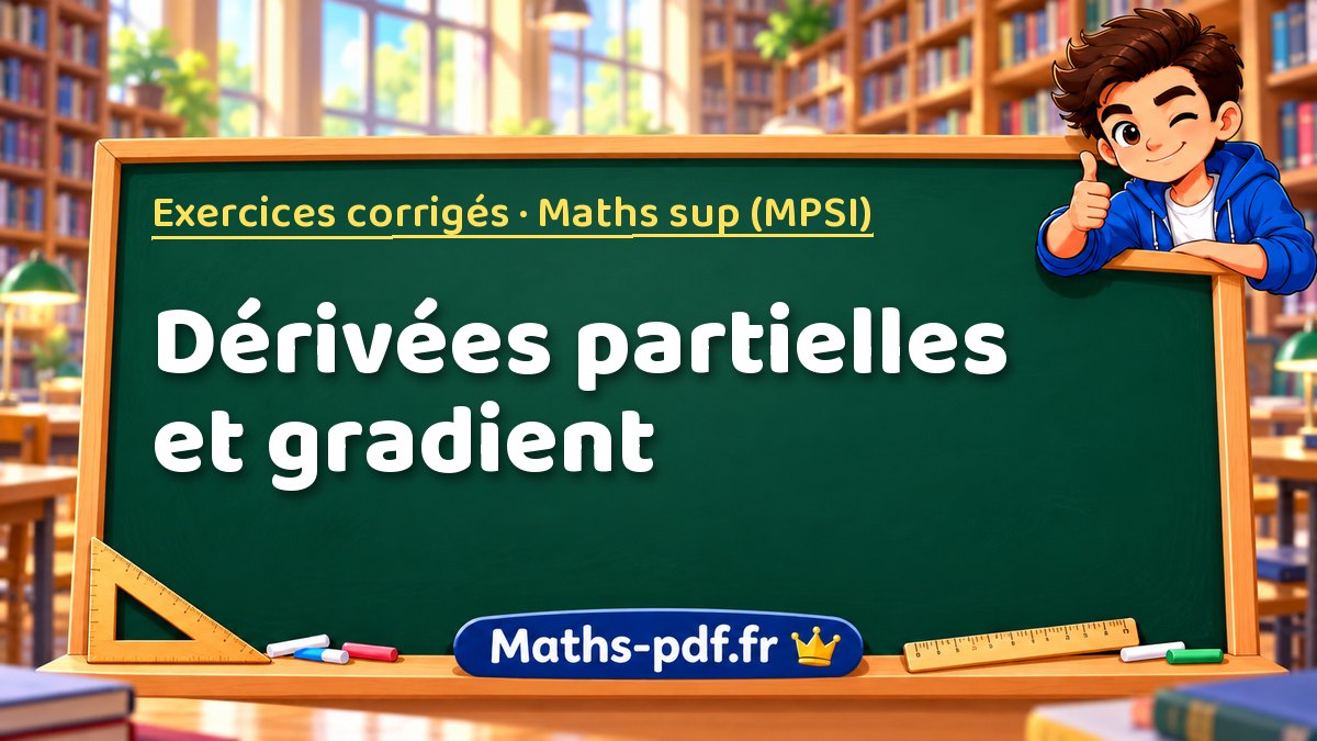Dérivées partielles et gradient – Exercices corrigés en Maths sup (MPSI) sur Maths-pdf.fr