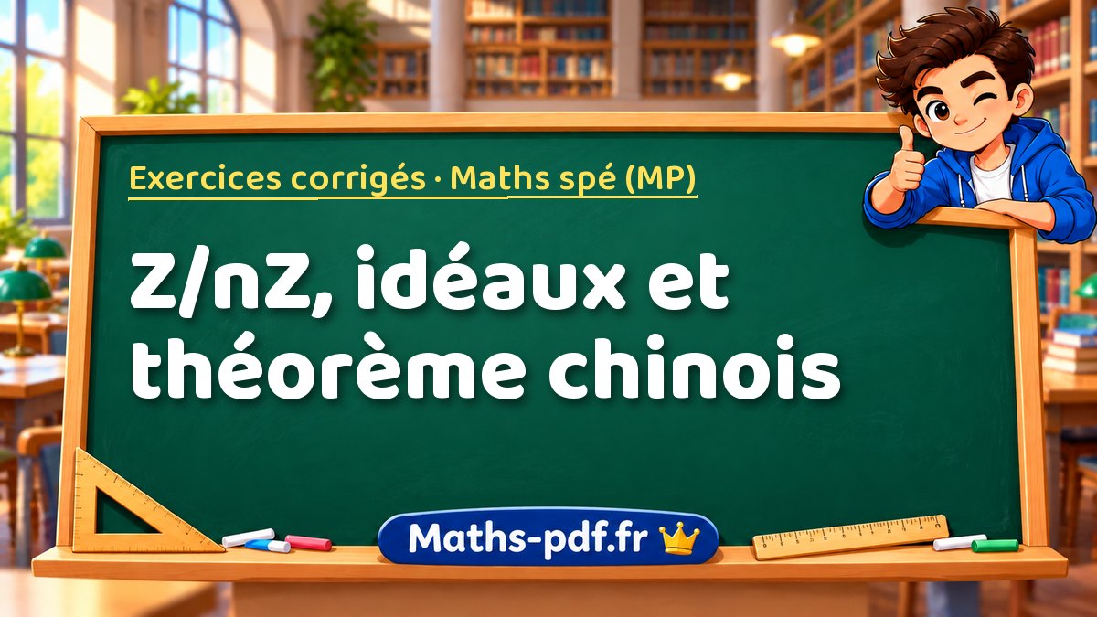 Z/nZ, idéaux et théorème chinois – Exercices corrigés en Maths spé (MP) sur Maths-pdf.fr