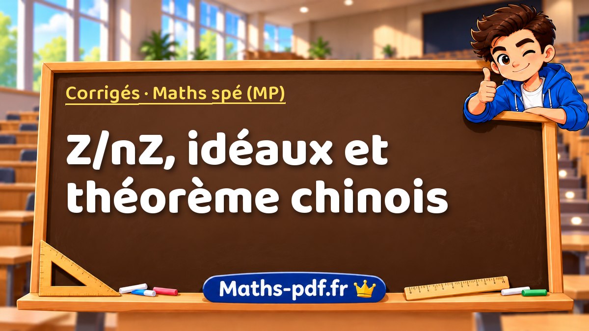 Z/nZ, idéaux et théorème chinois – Corrigés en Maths spé (MP) sur Maths-pdf.fr