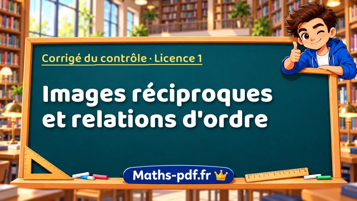 Images réciproques et relations d'ordre – Corrigé du contrôle en Licence 1 sur Maths-pdf.fr