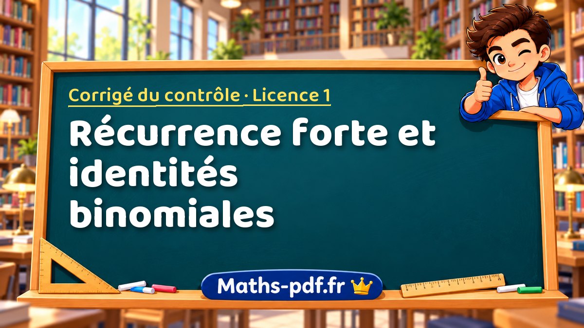 Récurrence forte et identités binomiales – Corrigé du contrôle en Licence 1 sur Maths-pdf.fr