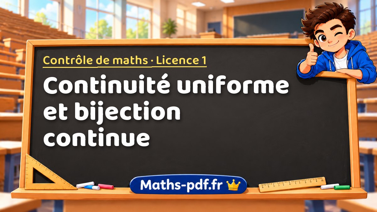 Continuité uniforme et bijection continue – Contrôle de maths en Licence 1 sur Maths-pdf.fr