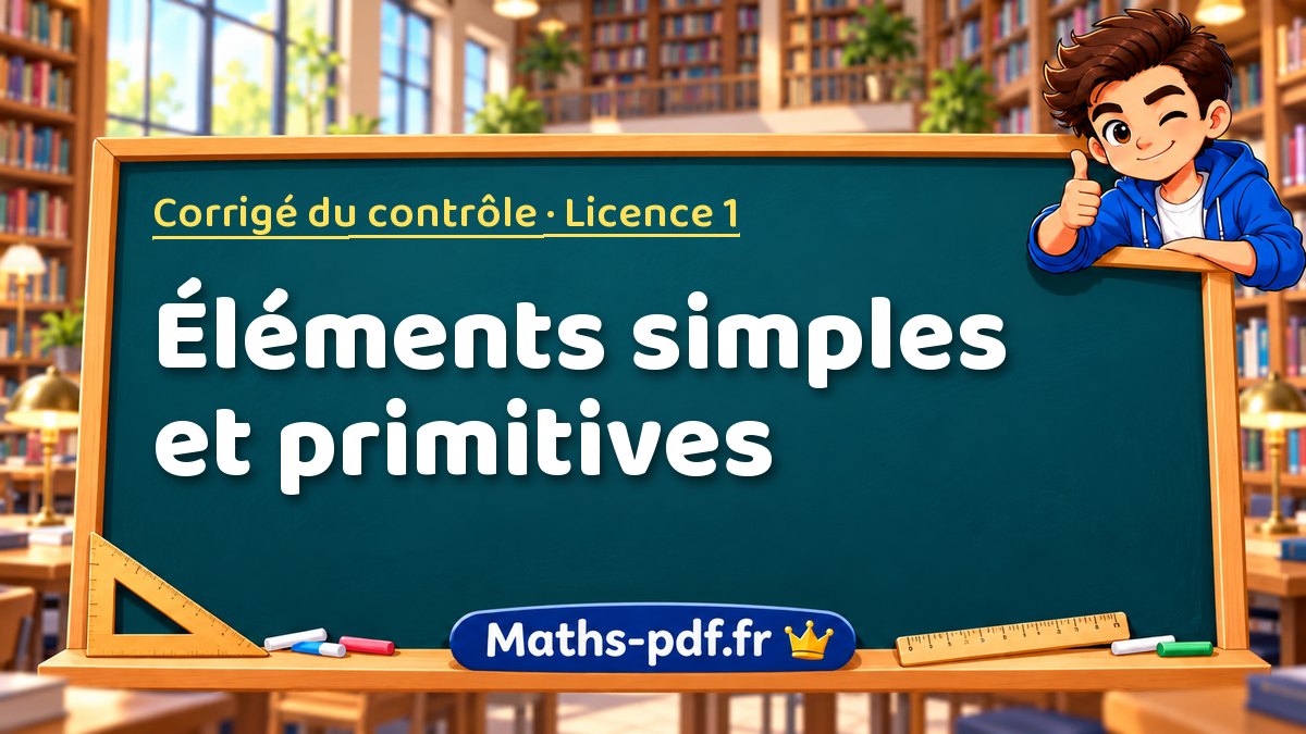 Éléments simples et primitives – Corrigé du contrôle en Licence 1 sur Maths-pdf.fr