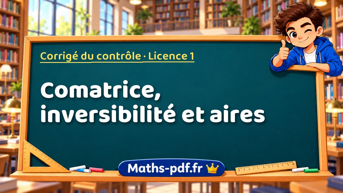 Comatrice, inversibilité et aires – Corrigé du contrôle en Licence 1 sur Maths-pdf.fr