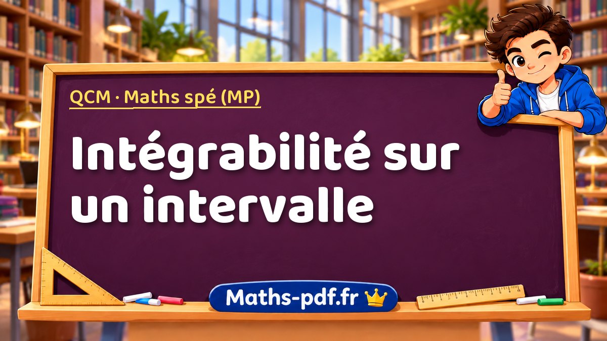 Intégrabilité sur un intervalle – QCM en Maths spé (MP) sur Maths-pdf.fr