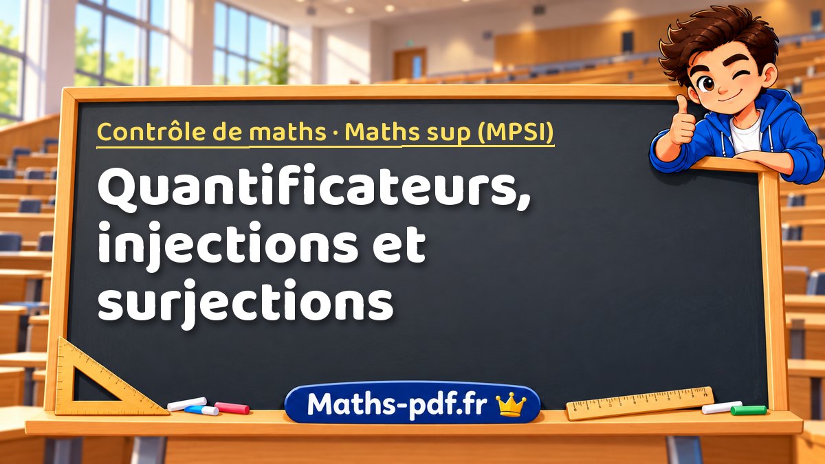 Quantificateurs, injections et surjections – Contrôle de maths en Maths sup (MPSI) sur Maths-pdf.fr