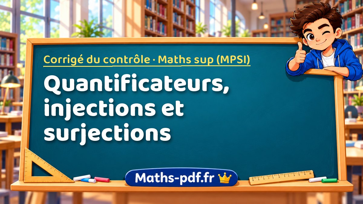 Quantificateurs, injections et surjections – Corrigé du contrôle en Maths sup (MPSI) sur Maths-pdf.fr