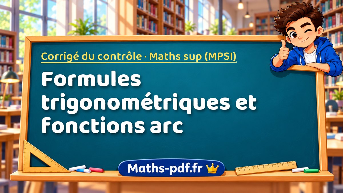Formules trigonométriques et fonctions arc – Corrigé du contrôle en Maths sup (MPSI) sur Maths-pdf.fr