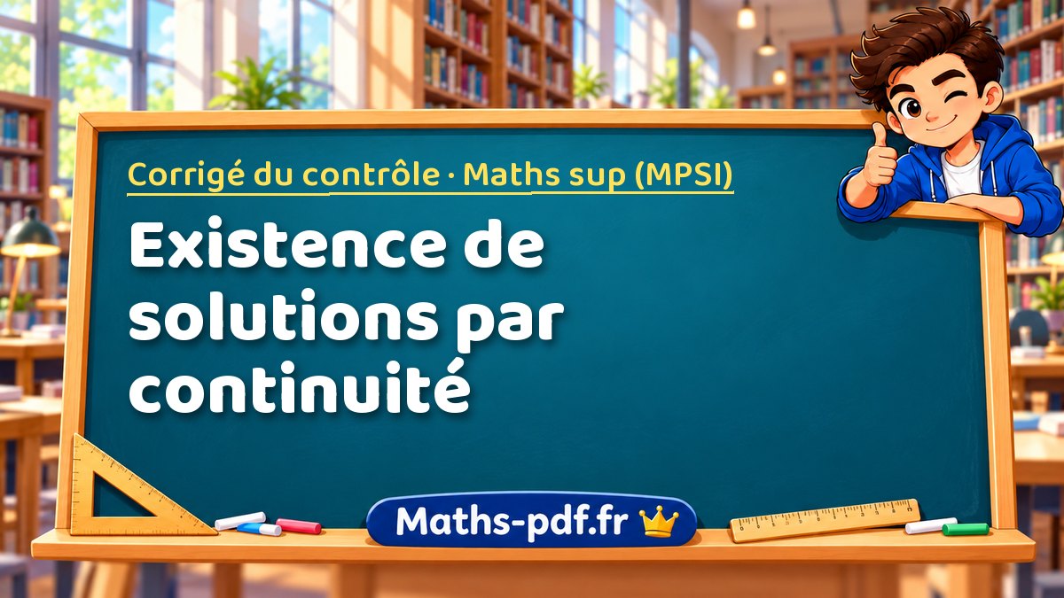 Existence de solutions par continuité – Corrigé du contrôle en Maths sup (MPSI) sur Maths-pdf.fr
