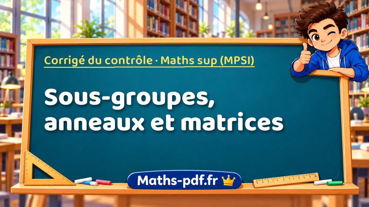Sous-groupes, anneaux et matrices – Corrigé du contrôle en Maths sup (MPSI) sur Maths-pdf.fr
