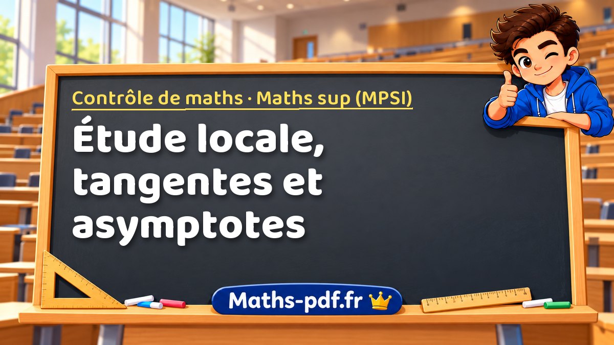 Étude locale, tangentes et asymptotes – Contrôle de maths en Maths sup (MPSI) sur Maths-pdf.fr