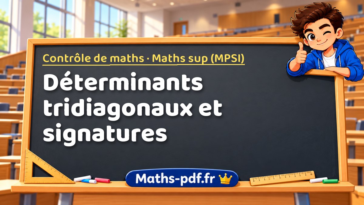 Déterminants tridiagonaux et signatures – Contrôle de maths en Maths sup (MPSI) sur Maths-pdf.fr