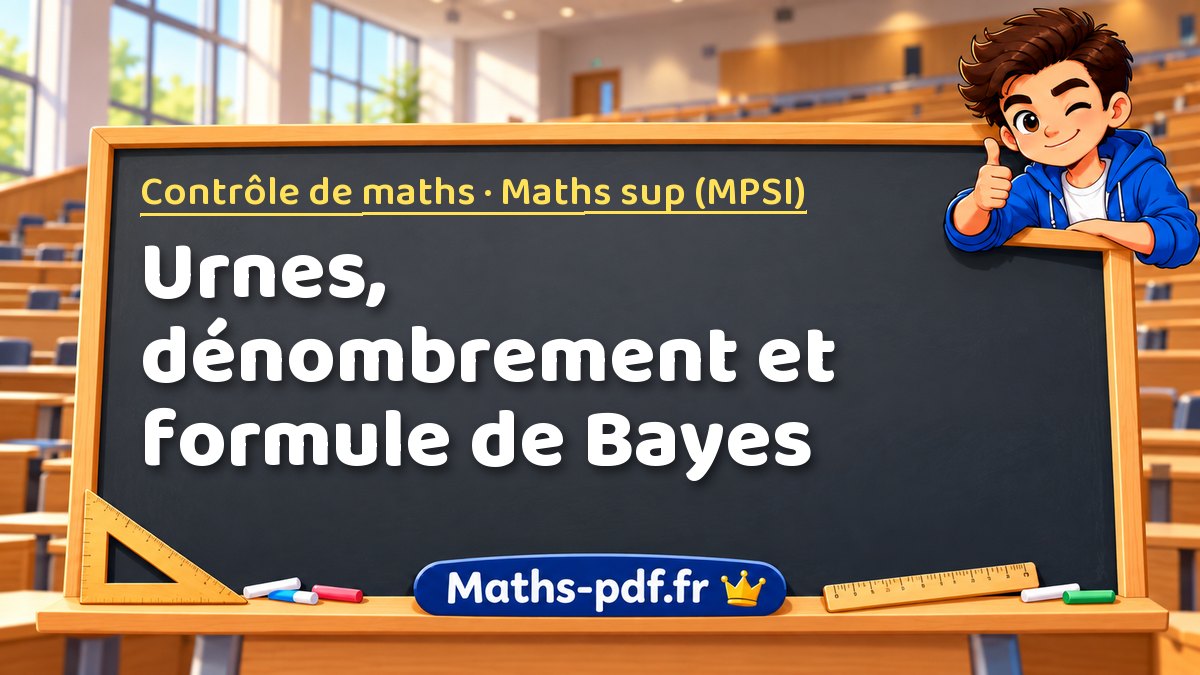 Urnes, dénombrement et formule de Bayes – Contrôle de maths en Maths sup (MPSI) sur Maths-pdf.fr