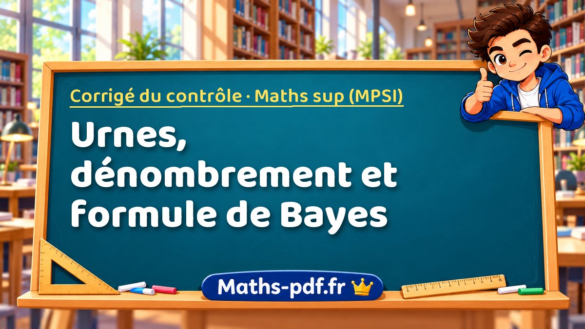 Urnes, dénombrement et formule de Bayes – Corrigé du contrôle en Maths sup (MPSI) sur Maths-pdf.fr