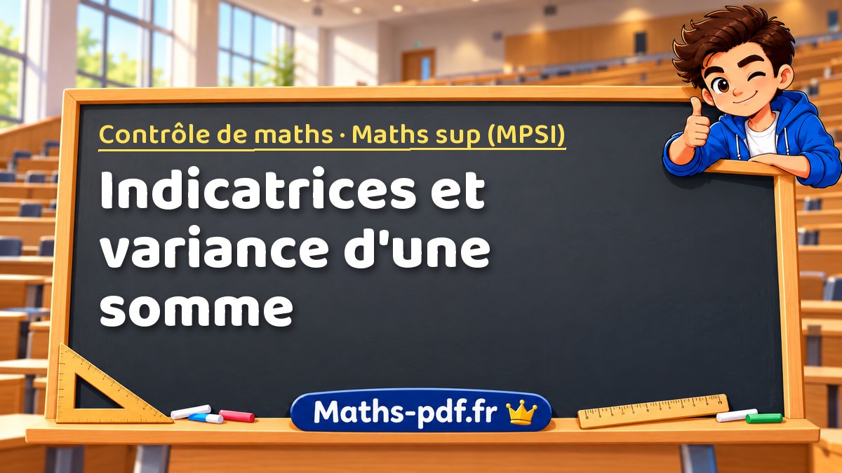 Indicatrices et variance d'une somme – Contrôle de maths en Maths sup (MPSI) sur Maths-pdf.fr