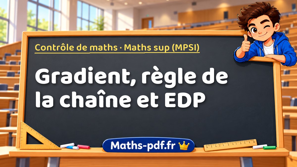 Gradient, règle de la chaîne et EDP – Contrôle de maths en Maths sup (MPSI) sur Maths-pdf.fr