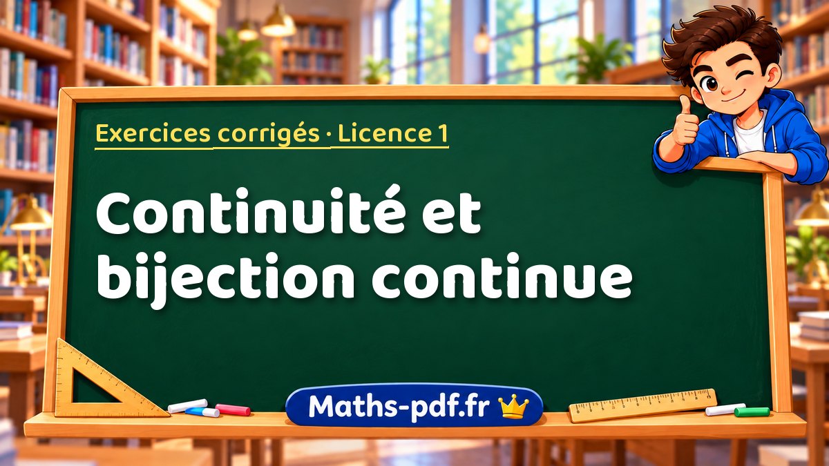 Continuité et bijection continue – Exercices corrigés en Licence 1 sur Maths-pdf.fr