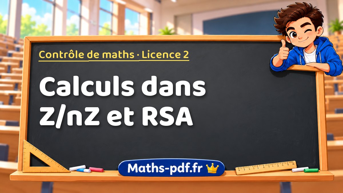 Calculs dans Z/nZ et RSA – Contrôle de maths en Licence 2 sur Maths-pdf.fr