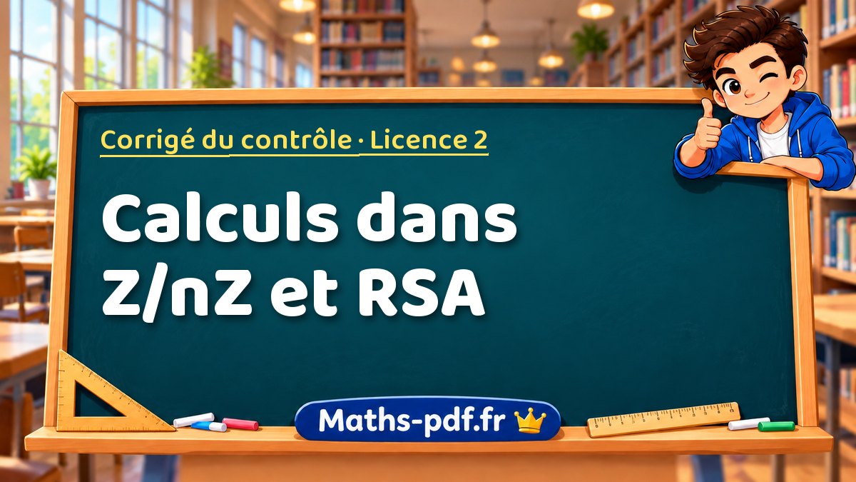 Calculs dans Z/nZ et RSA – Corrigé du contrôle en Licence 2 sur Maths-pdf.fr