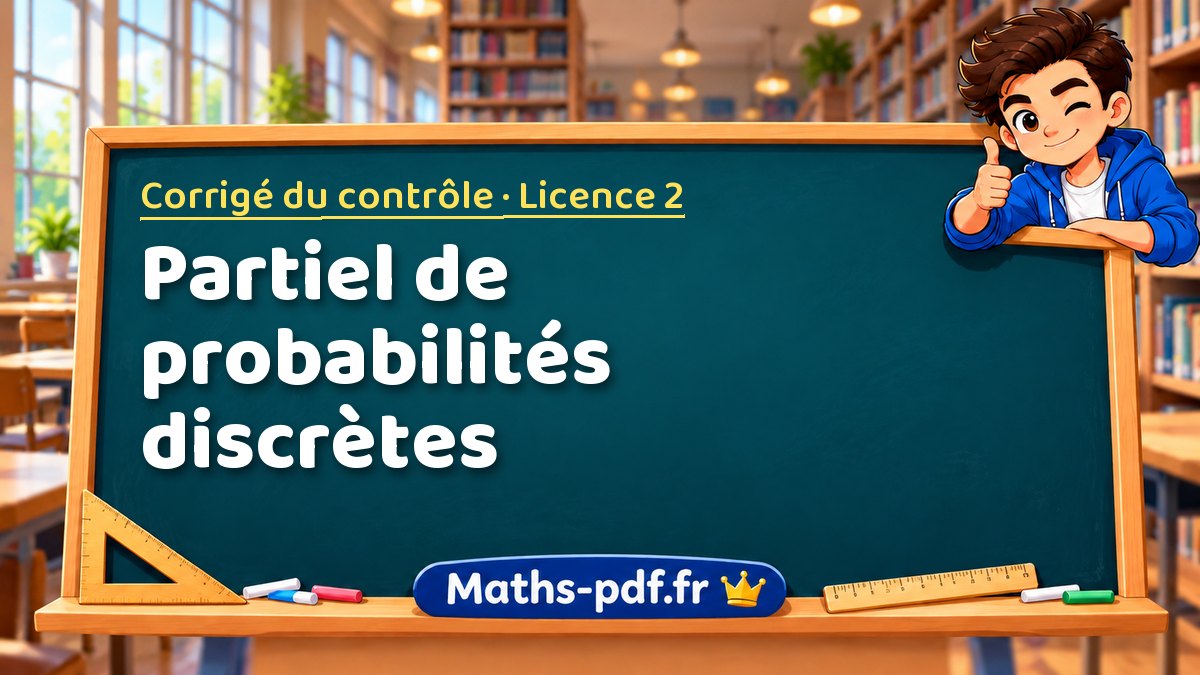 Partiel de probabilités discrètes – Corrigé du contrôle en Licence 2 sur Maths-pdf.fr