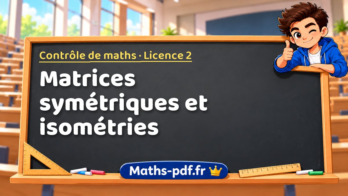 Matrices symétriques et isométries – Contrôle de maths en Licence 2 sur Maths-pdf.fr