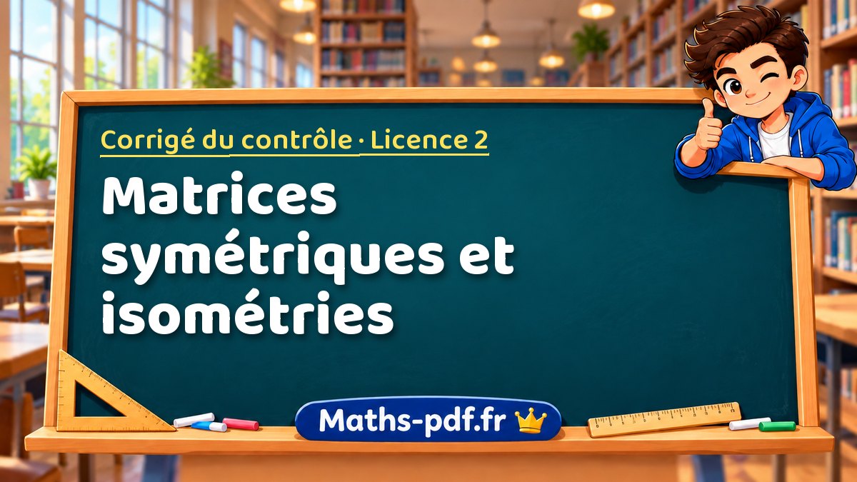 Matrices symétriques et isométries – Corrigé du contrôle en Licence 2 sur Maths-pdf.fr