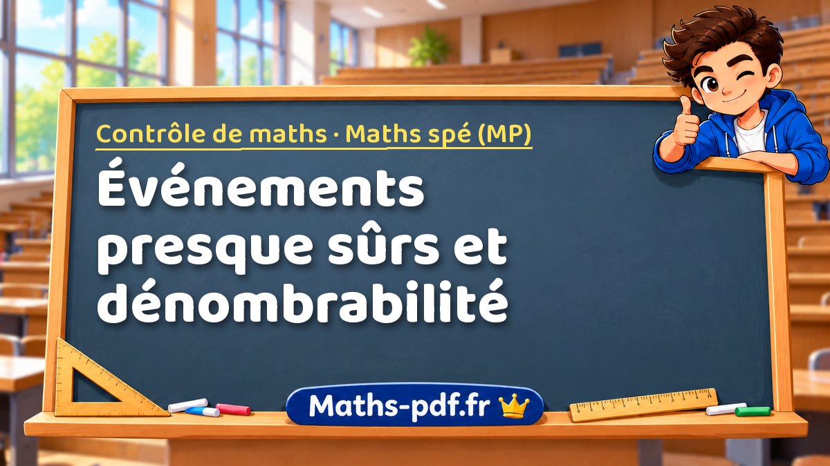 Événements presque sûrs et dénombrabilité – Contrôle de maths en Maths spé (MP) sur Maths-pdf.fr