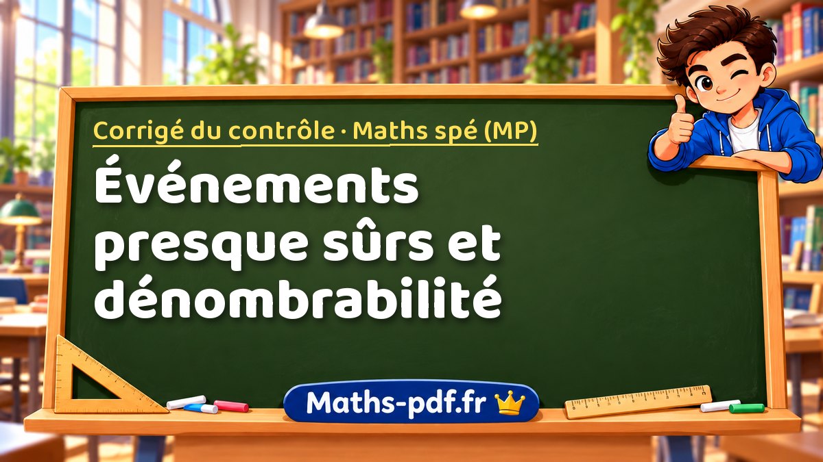 Événements presque sûrs et dénombrabilité – Corrigé du contrôle en Maths spé (MP) sur Maths-pdf.fr