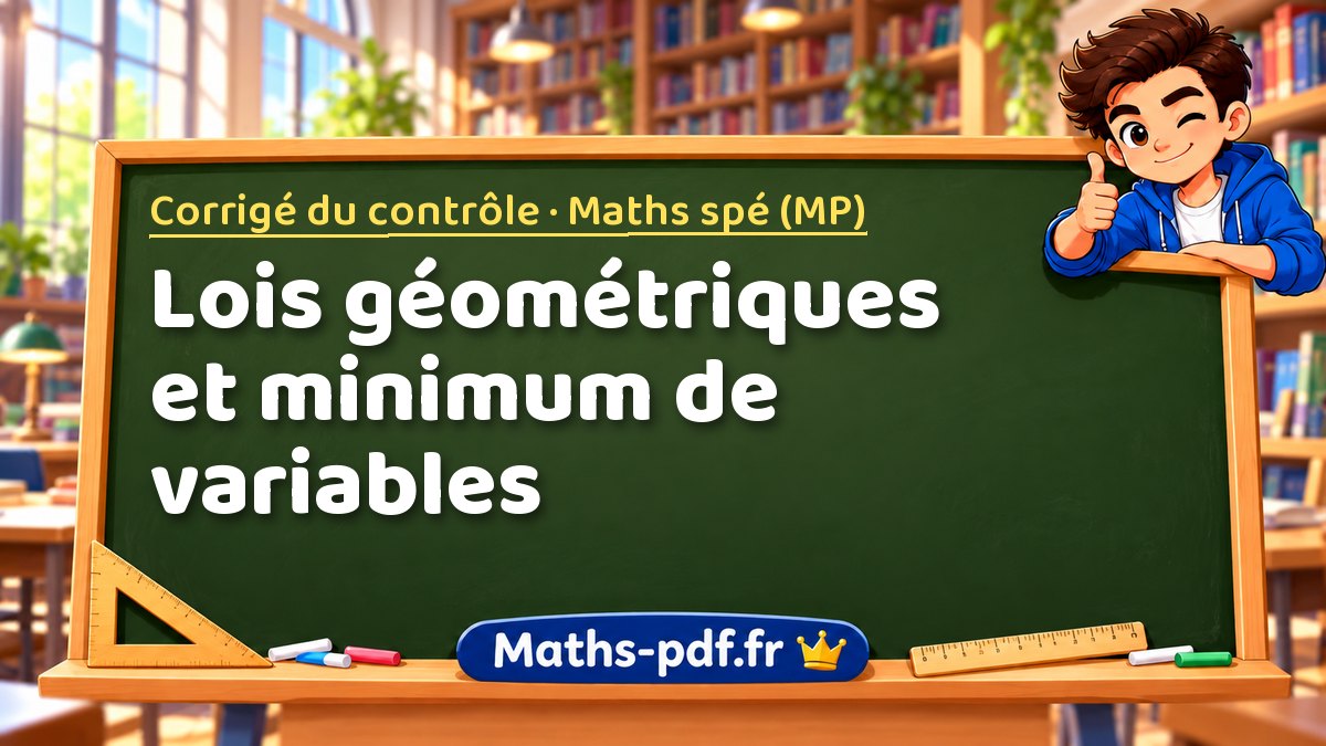 Lois géométriques et minimum de variables – Corrigé du contrôle en Maths spé (MP) sur Maths-pdf.fr