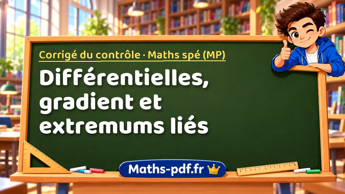 Différentielles, gradient et extremums liés – Corrigé du contrôle en Maths spé (MP) sur Maths-pdf.fr