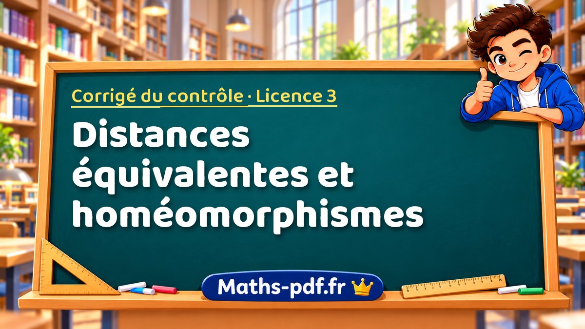 Distances équivalentes et homéomorphismes – Corrigé du contrôle en Licence 3 sur Maths-pdf.fr