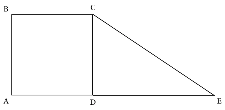 Carré ABCD accolé au triangle CDE rectangle en D, les points A, D et E étant alignés