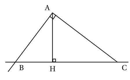 Triangle ABC rectangle en A, avec H pied de la hauteur issue de A sur la droite (BC), angle droit marqué en H