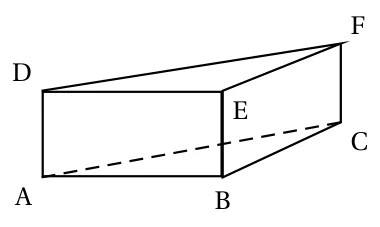 Prisme droit ABCDEF à base triangulaire : triangle ABC en bas, triangle DEF en haut, arêtes latérales AD, BE et CF, arête AC en pointillés