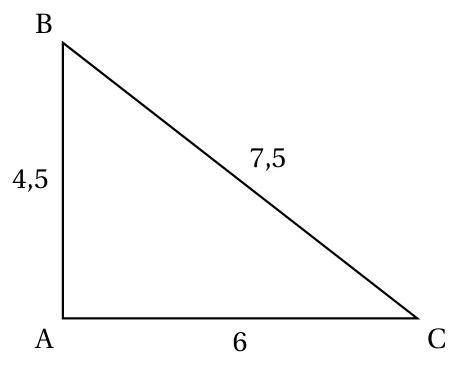 Triangle ABC avec AB = 4,5, AC = 6 et BC = 7,5