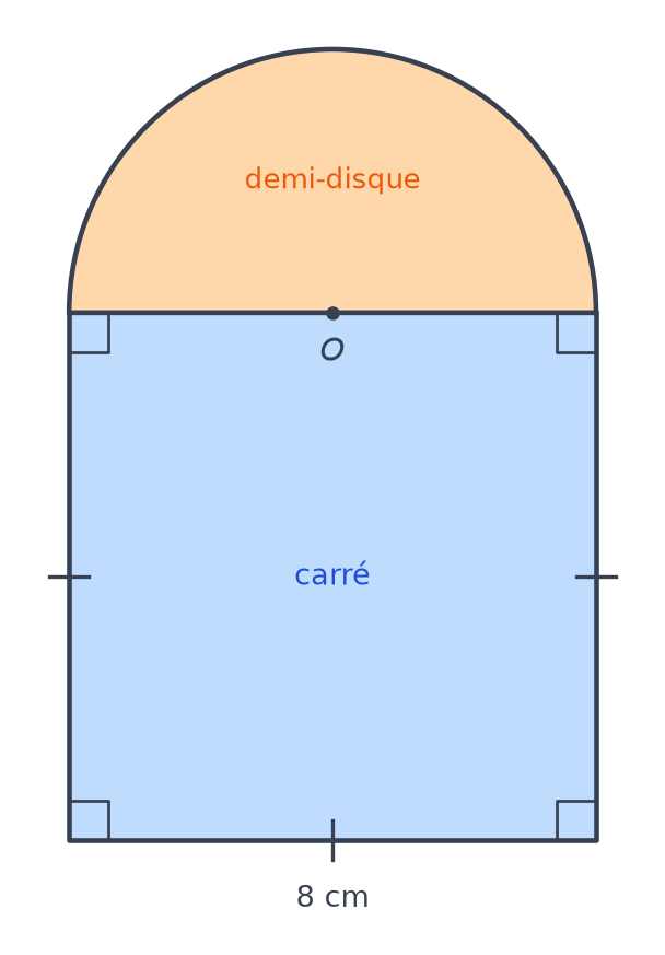 Logo formé d'un carré de 8 cm de côté surmonté d'un demi-disque de centre O dont le diamètre est le côté du carré