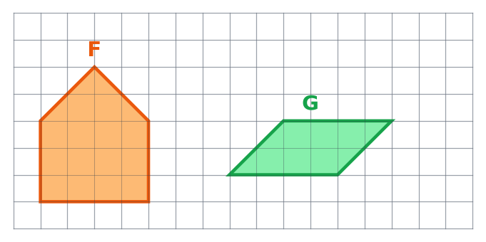 Maison F faite d'un rectangle et d'un toit pointu, et figure G penchée, sur quadrillage