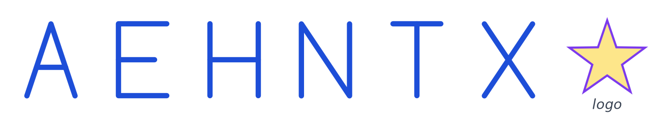 Six lettres en bâton A, E, H, N, T, X suivies d'un logo en forme d'étoile régulière à cinq branches