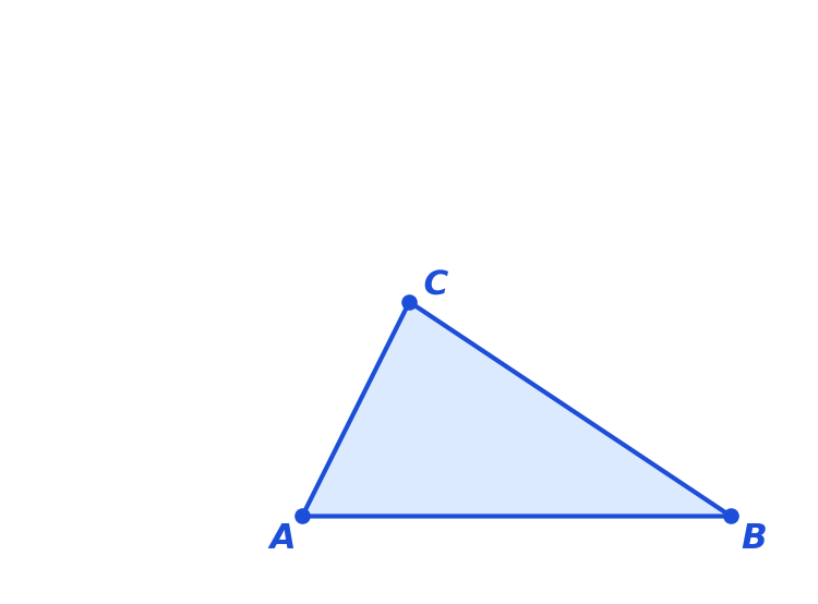 Triangle ABC dessiné en bleu, avec de la place autour pour construire les points M, N et P