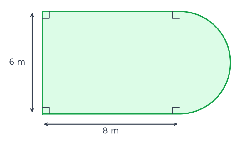 Pelouse formée d'un rectangle de 8 m sur 6 m prolongé à droite par un demi-disque de diamètre 6 m