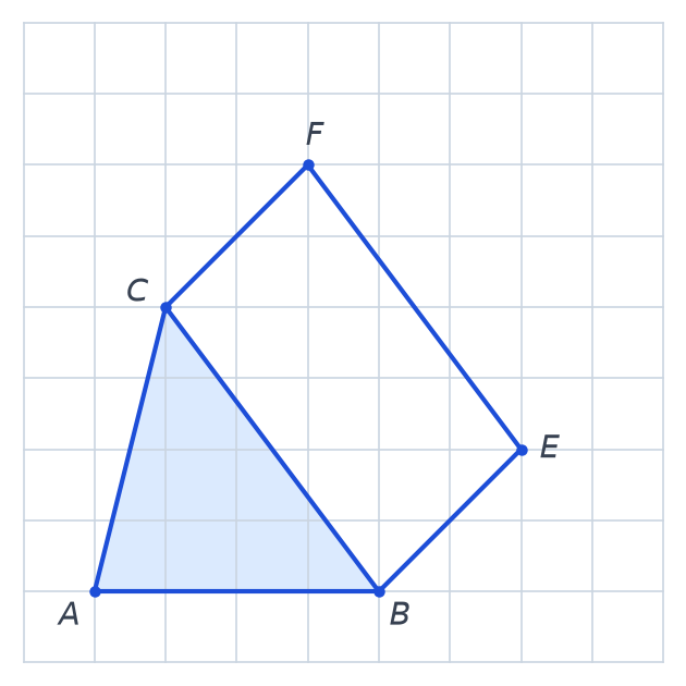 Sur quadrillage, triangle ABC colorié à l'avant, arêtes BE, CF et EF tracées ; le sommet D et trois arêtes manquent