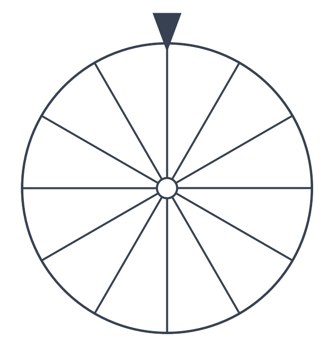 Roue vierge partagée en douze secteurs égaux, avec une flèche en haut, à colorier par l'élève