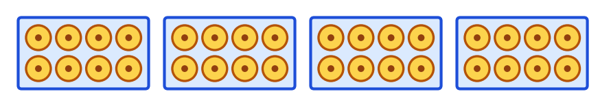 Quatre paquets de biscuits bleus posés côte à côte, chaque paquet contient huit biscuits ronds sur deux rangées