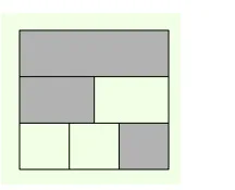 Carré partagé en rectangles grisés Grand carré partagé en rectangles dont plusieurs sont grisés, pour exprimer l'aire grisée en fraction — exercice de maths en 5ème sur les fractions