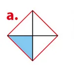 Carré partagé en quatre, un bleu Carré partagé en quatre triangles dont un est colorié en bleu, fraction à indiquer — exercice de maths en 5ème sur les fractions