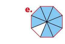 Octogone partagé, parts bleues Octogone régulier partagé en huit triangles dont plusieurs sont coloriés en bleu, fraction à indiquer — exercice de maths en 5ème sur les fractions
